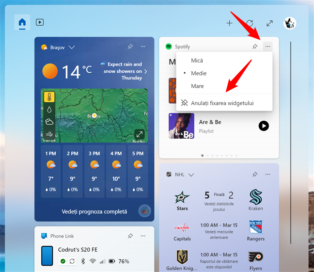 Cum anulezi fixarea unui widget Ã®n Windows 11