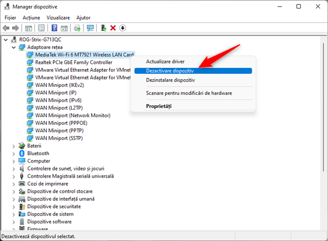 Dezactivare Wi-Fi Ã®n Windows 11 din Managerul de dispozitive