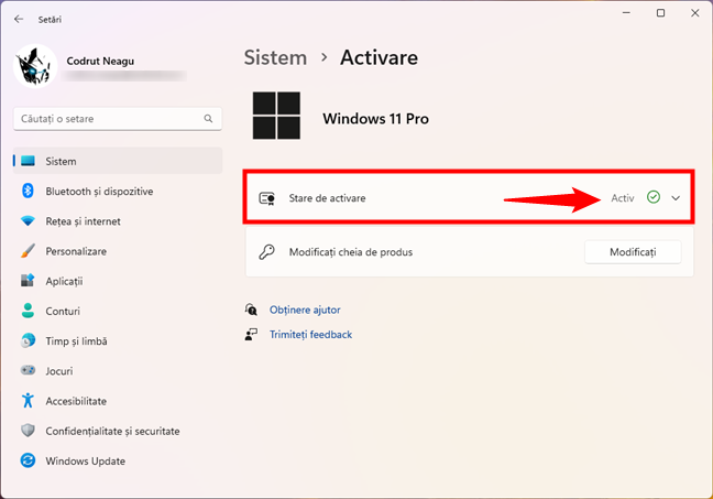 Starea de activare a unui PC cu Windows 11