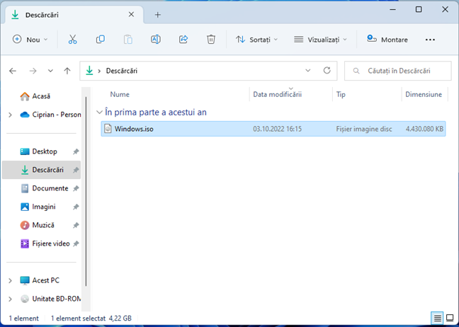 NavigheazÄƒ la fiÈ™ierul ISO Ã®n File Explorer