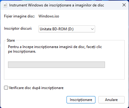 AplicaÈia Instrument Windows de inscripÈionare a imaginilor de disc