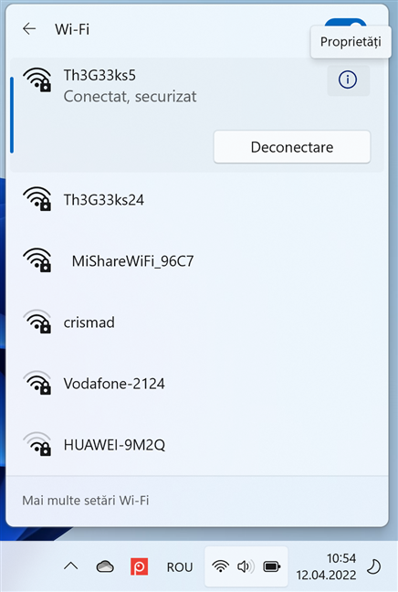 Accesează proprietățile conexiunii tale Wi-Fi