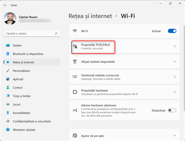 AcceseazÄƒ proprietÄƒÈ›ile conexiunii tale Wi-Fi