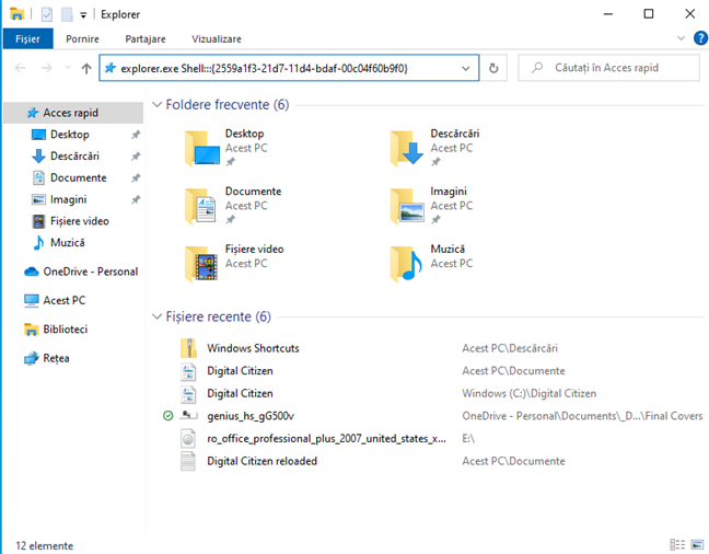 Introdu comanda Executare în bara de adrese din File Explorer