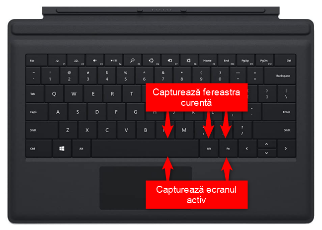Scurtătura de la tastatură pentru realizarea unui screenshot pe Surface Type Cover