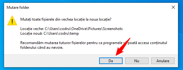 MutÄƒ toate capturile Ã®n noul folder Capturi de ecran din Windows