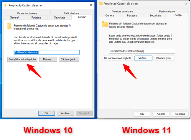 RestabileÈ™te locaÈ›ia implicitÄƒ unde ajung screenshoturile tale Ã®n Windows