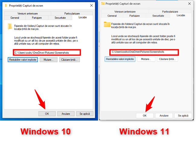ModificÄ unde gÄseÈti capturile de ecran în Windows