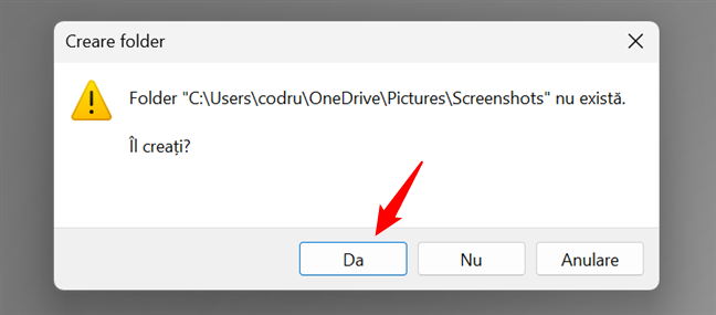 RecreeazÄ folderul implicit Screenshots din Windows pentru a reveni la locaÈia iniÈialÄ pentru salvarea capturilor