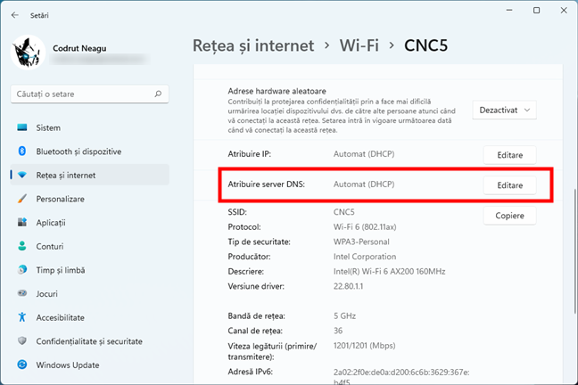 Editarea setărilor DNS din Windows 11