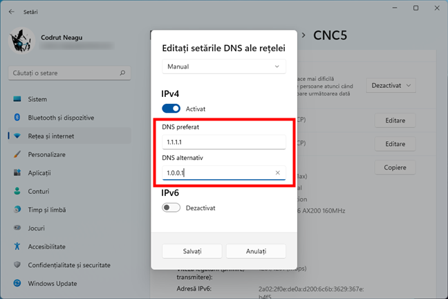 Serverele DNS preferat și DNS alternativ