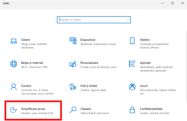 AcceseazÄƒ Simplificare acces din SetÄƒrile Windows 10