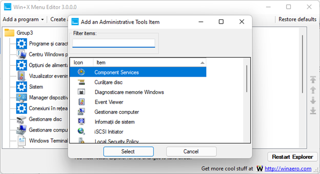 Add an Administrative Tools Item (AdÄƒugare instrument administrativ) Ã®n Win+X Menu Editor