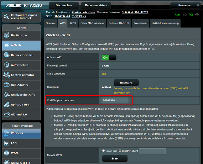 Codul PIN pentru WPS de pe un router ASUS
