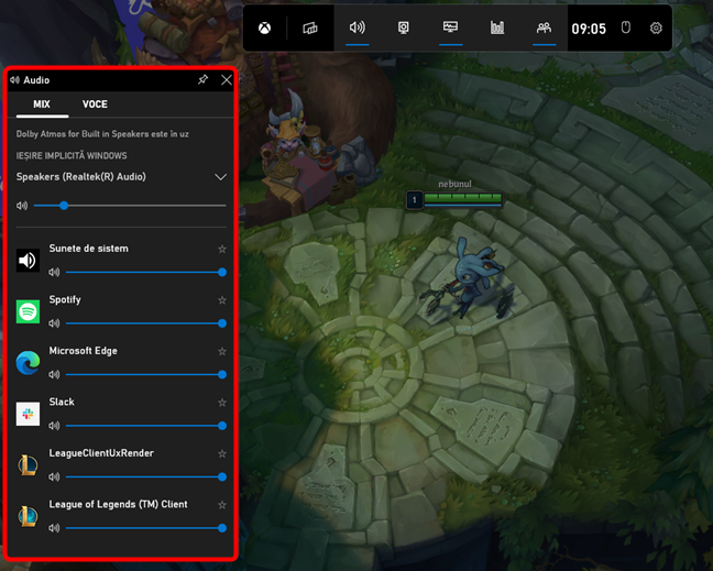 Utilizarea Xbox Game Bar pentru a controla volumul canalelor audio