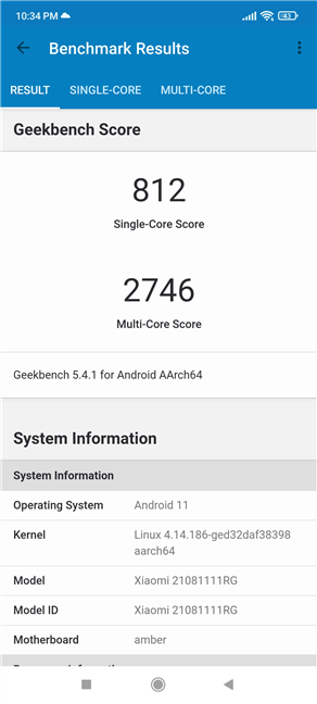 Rezultatele lui Xiaomi 11T în Geekbench 5